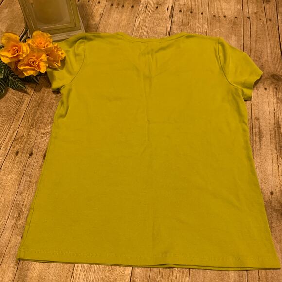 Jones New York JNY Cap Sleeve T-Shirt-Womens Chartreuse Green Solid Large Casual - Picture 2 of 5